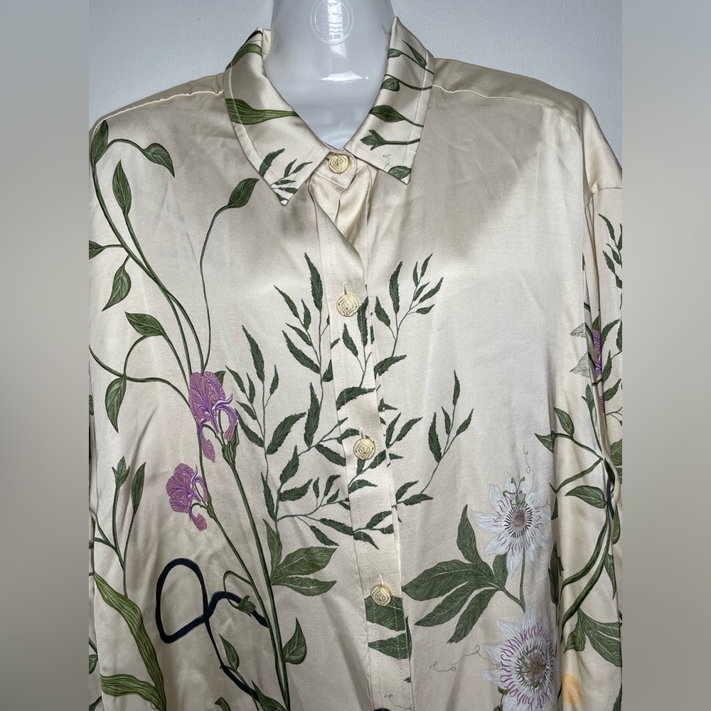 Aqua By Aqua Bendetta Cecilia Paraiso Cream Satin Button Down Shirt Top Bird S/L - Picture 5 of 10